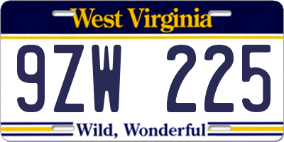 WV license plate 9ZW225