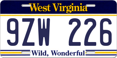 WV license plate 9ZW226