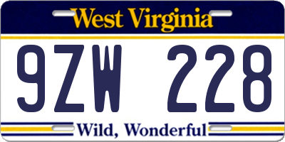 WV license plate 9ZW228