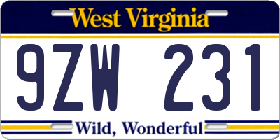 WV license plate 9ZW231