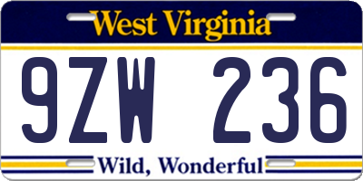 WV license plate 9ZW236