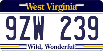 WV license plate 9ZW239