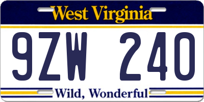 WV license plate 9ZW240