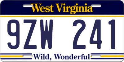 WV license plate 9ZW241