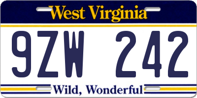 WV license plate 9ZW242