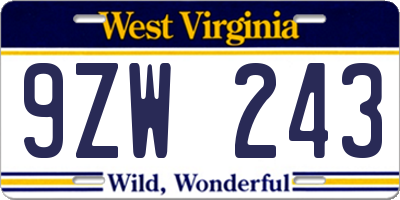 WV license plate 9ZW243