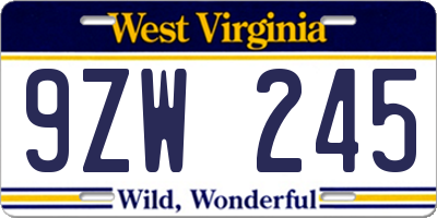 WV license plate 9ZW245