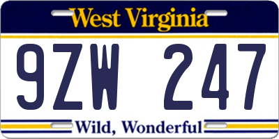 WV license plate 9ZW247