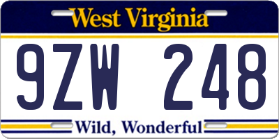 WV license plate 9ZW248