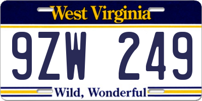 WV license plate 9ZW249