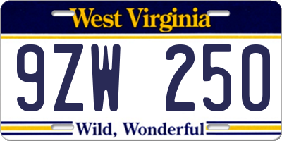 WV license plate 9ZW250