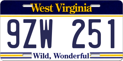 WV license plate 9ZW251