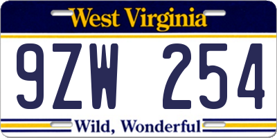 WV license plate 9ZW254