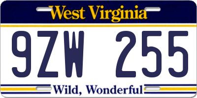 WV license plate 9ZW255