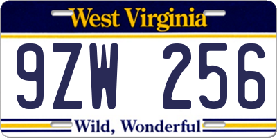 WV license plate 9ZW256
