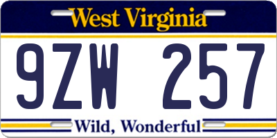 WV license plate 9ZW257