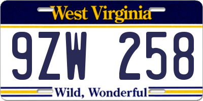 WV license plate 9ZW258
