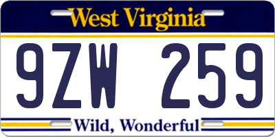 WV license plate 9ZW259