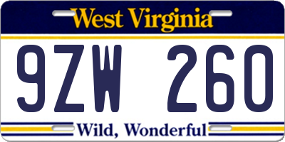 WV license plate 9ZW260