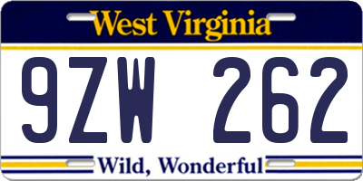 WV license plate 9ZW262