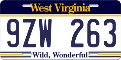 WV license plate 9ZW263