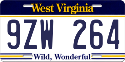 WV license plate 9ZW264