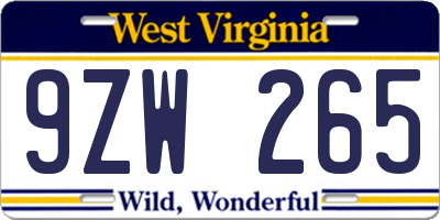 WV license plate 9ZW265