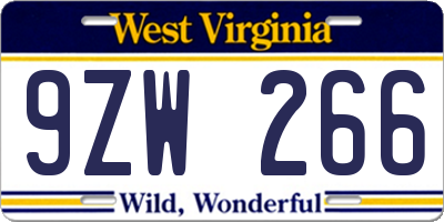 WV license plate 9ZW266