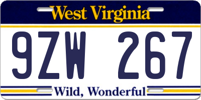 WV license plate 9ZW267