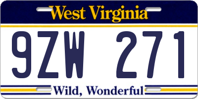 WV license plate 9ZW271
