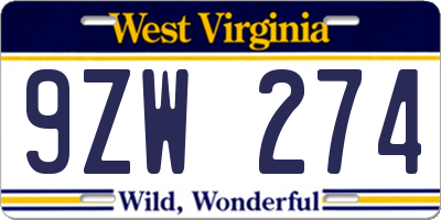 WV license plate 9ZW274