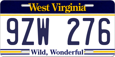WV license plate 9ZW276