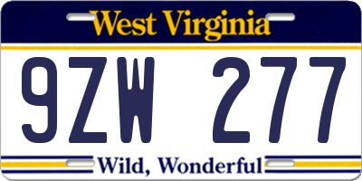 WV license plate 9ZW277