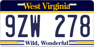 WV license plate 9ZW278