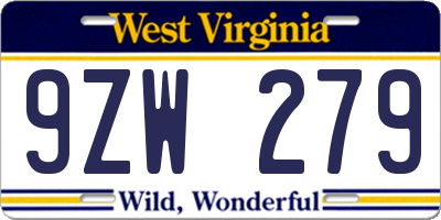 WV license plate 9ZW279