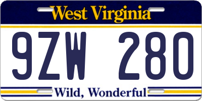 WV license plate 9ZW280