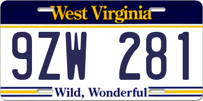 WV license plate 9ZW281