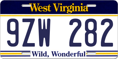 WV license plate 9ZW282