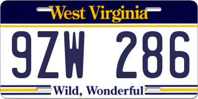 WV license plate 9ZW286
