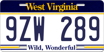 WV license plate 9ZW289