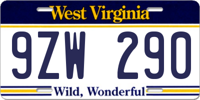 WV license plate 9ZW290