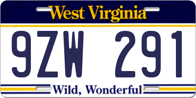 WV license plate 9ZW291