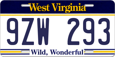 WV license plate 9ZW293