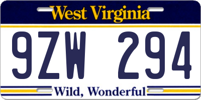 WV license plate 9ZW294