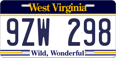 WV license plate 9ZW298
