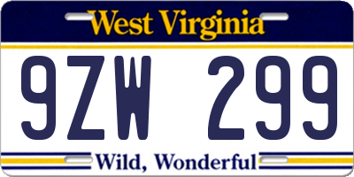 WV license plate 9ZW299