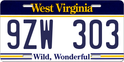 WV license plate 9ZW303