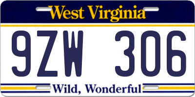 WV license plate 9ZW306