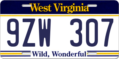 WV license plate 9ZW307