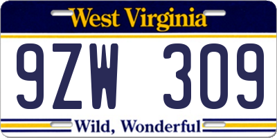 WV license plate 9ZW309